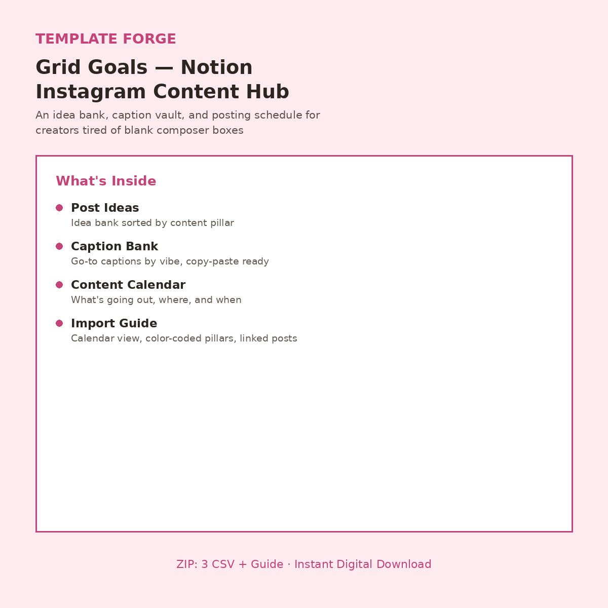 Grid Goals — Notion Instagram Content Hub