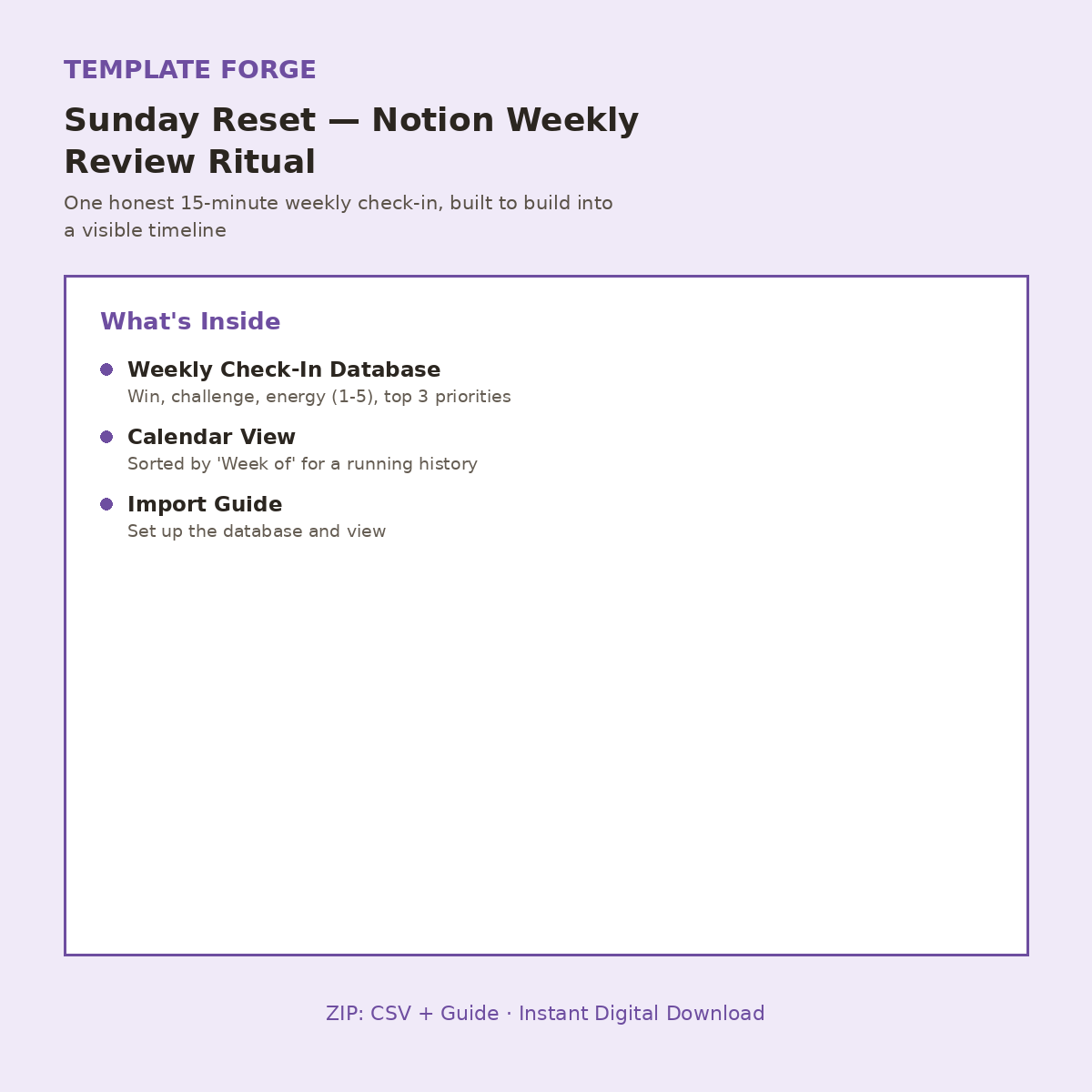 Sunday Reset — Notion Weekly Review & Planning Ritual