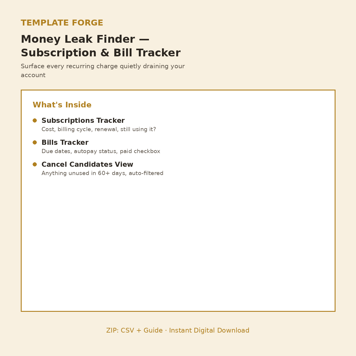 Money Leak Finder — Notion Subscription & Bill Tracker