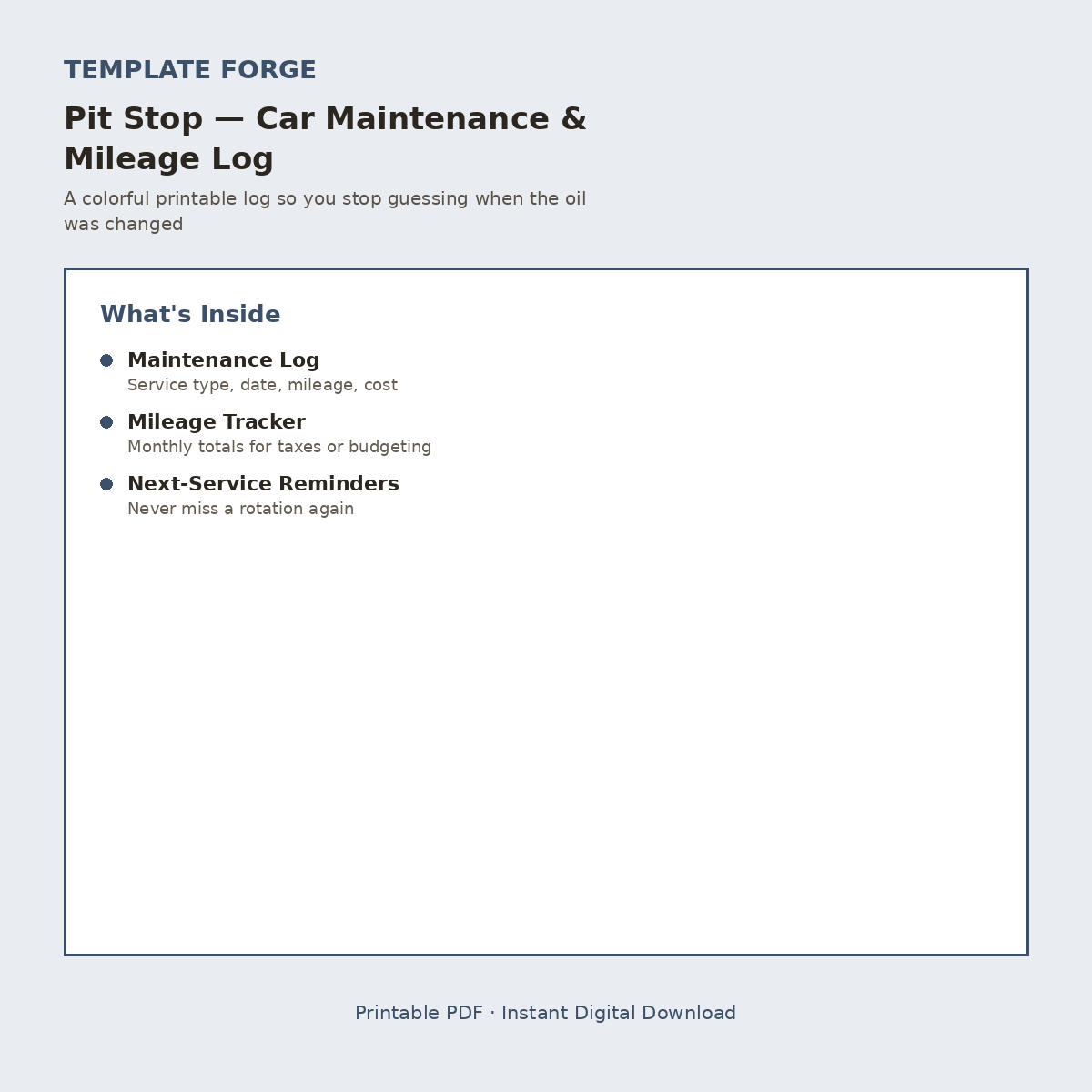 Pit Stop — Car Maintenance & Mileage Log