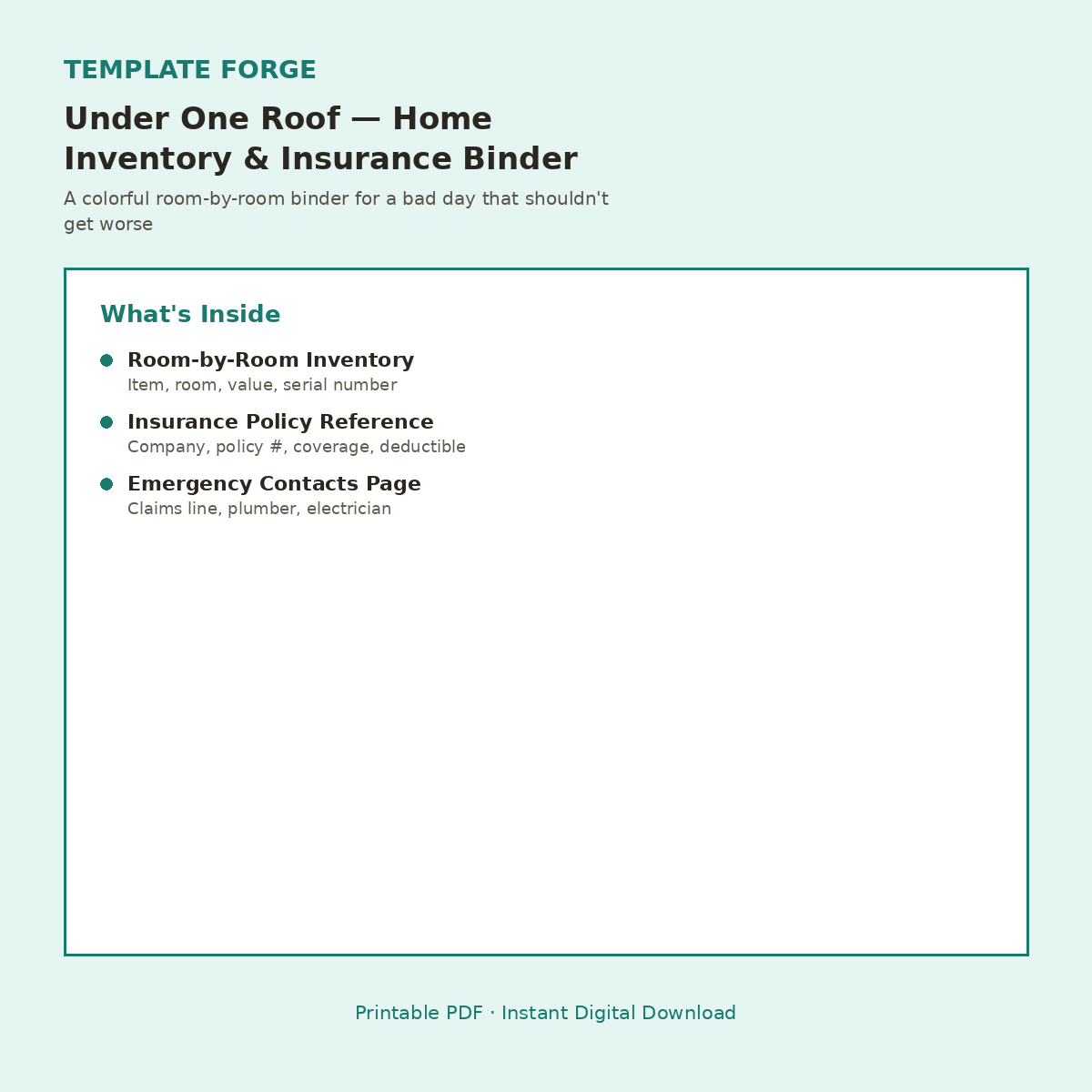 Under One Roof — Home Inventory & Insurance Binder