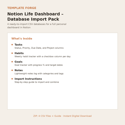 Notion Life Dashboard – Database Import Pack