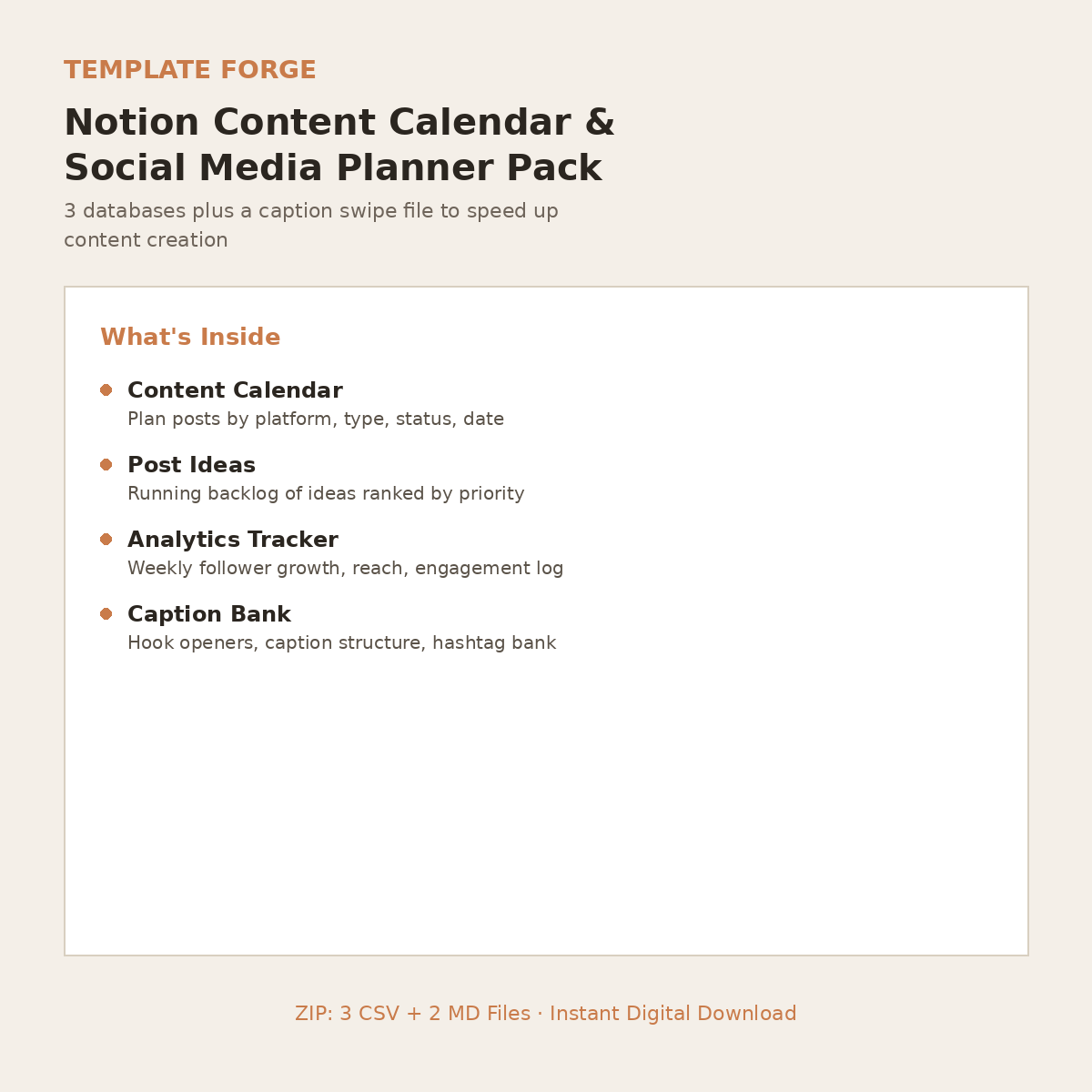 Notion Content Calendar & Social Media Planner Pack