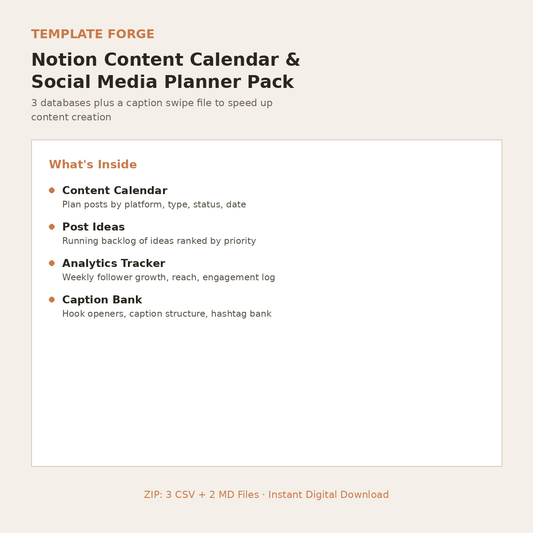 Notion Content Calendar & Social Media Planner Pack