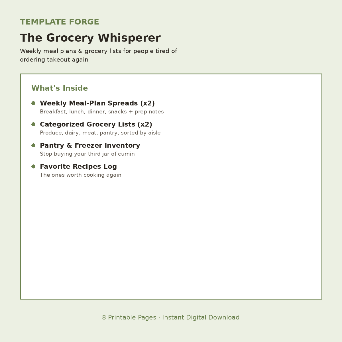 The Grocery Whisperer — Weekly Meal Plan & Grocery List