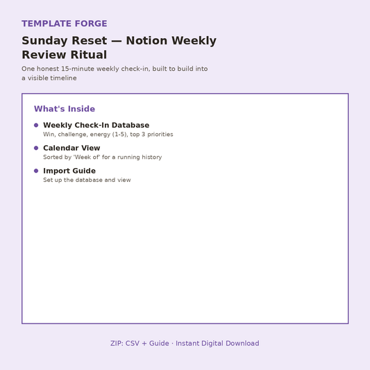 Sunday Reset — Notion Weekly Review & Planning Ritual