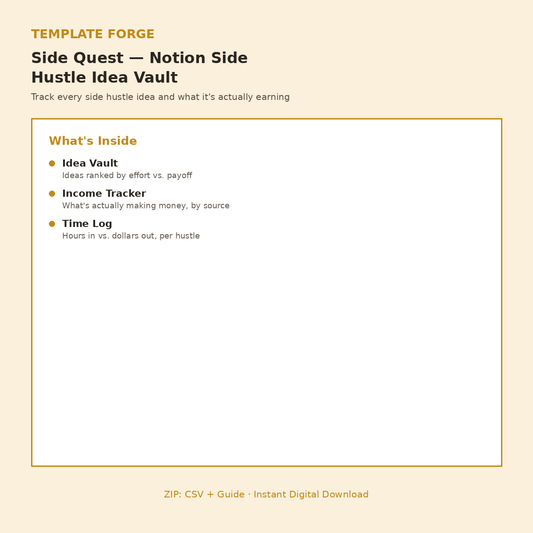 Side Quest — Notion Side Hustle Idea Vault & Income Tracker