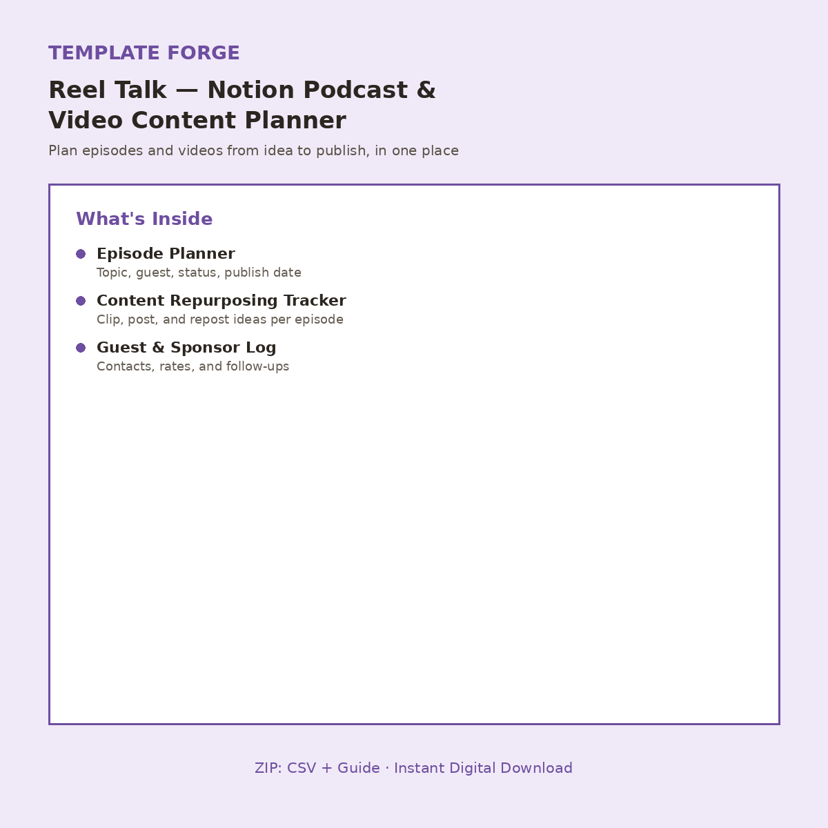 Reel Talk — Notion Podcast & Video Content Planner