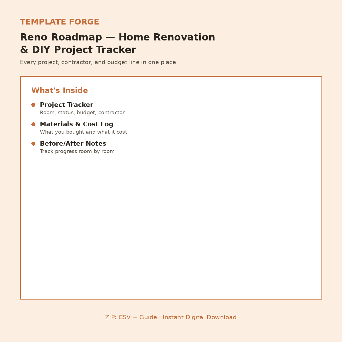 Reno Roadmap — Notion Home Renovation & DIY Project Tracker