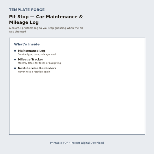 Pit Stop — Car Maintenance & Mileage Log