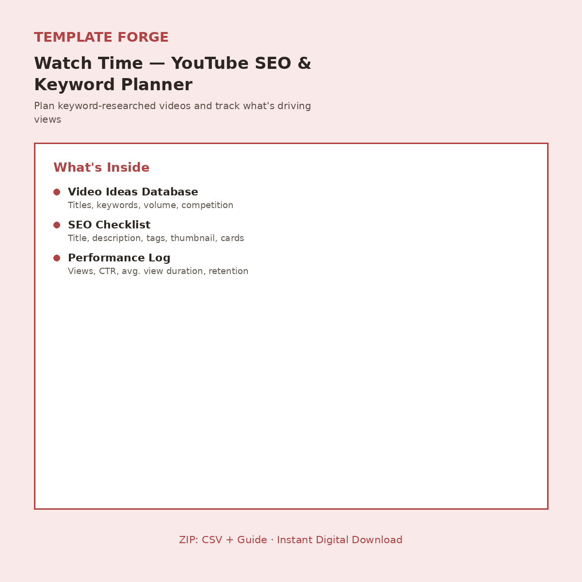 Watch Time — Notion YouTube SEO & Keyword Planner