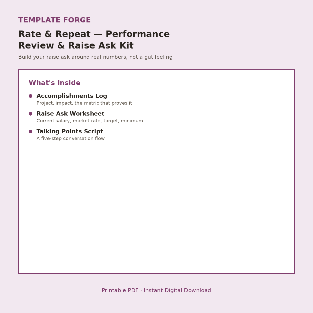 Rate & Repeat — Performance Review & Raise Ask Prep Kit